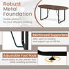 Oval home office table in rustic brown with cable management hole and adjustable foot pads for stability and style.