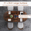 Oval 71" executive table in rustic brown with cable management hole, ideal for spacious office meetings and.