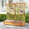 Wooden planter container with trellis and hanging roof, featuring stable legs and elegant lattice design for outdoor.