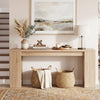Natural 71-inch console table with thickened board and stable legs, ideal for stylish foyer storage and organization.