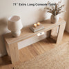 71" extra long console table in natural finish with storage, perfect for hallway organization and farmhouse style.