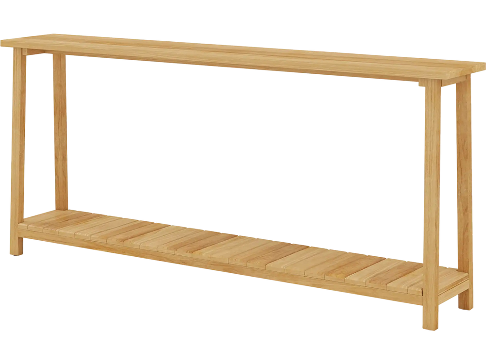 2-Tier Farmhouse Sofa Table with Teak Wood Frame and Storage Shelf
