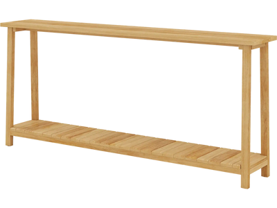 Costway 2-Tier Farmhouse Console Sofa Table w/ Storage Shelf Teak Wood Frame 65832772 New