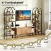 Four-tier arched bookshelf in brown and black metal, perfect for organizing books and displaying decor in any home office.