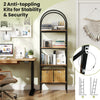 71" tall arched bookcase with a heavy-duty metal frame, featuring 4 tiers for books and storage in brown and black.