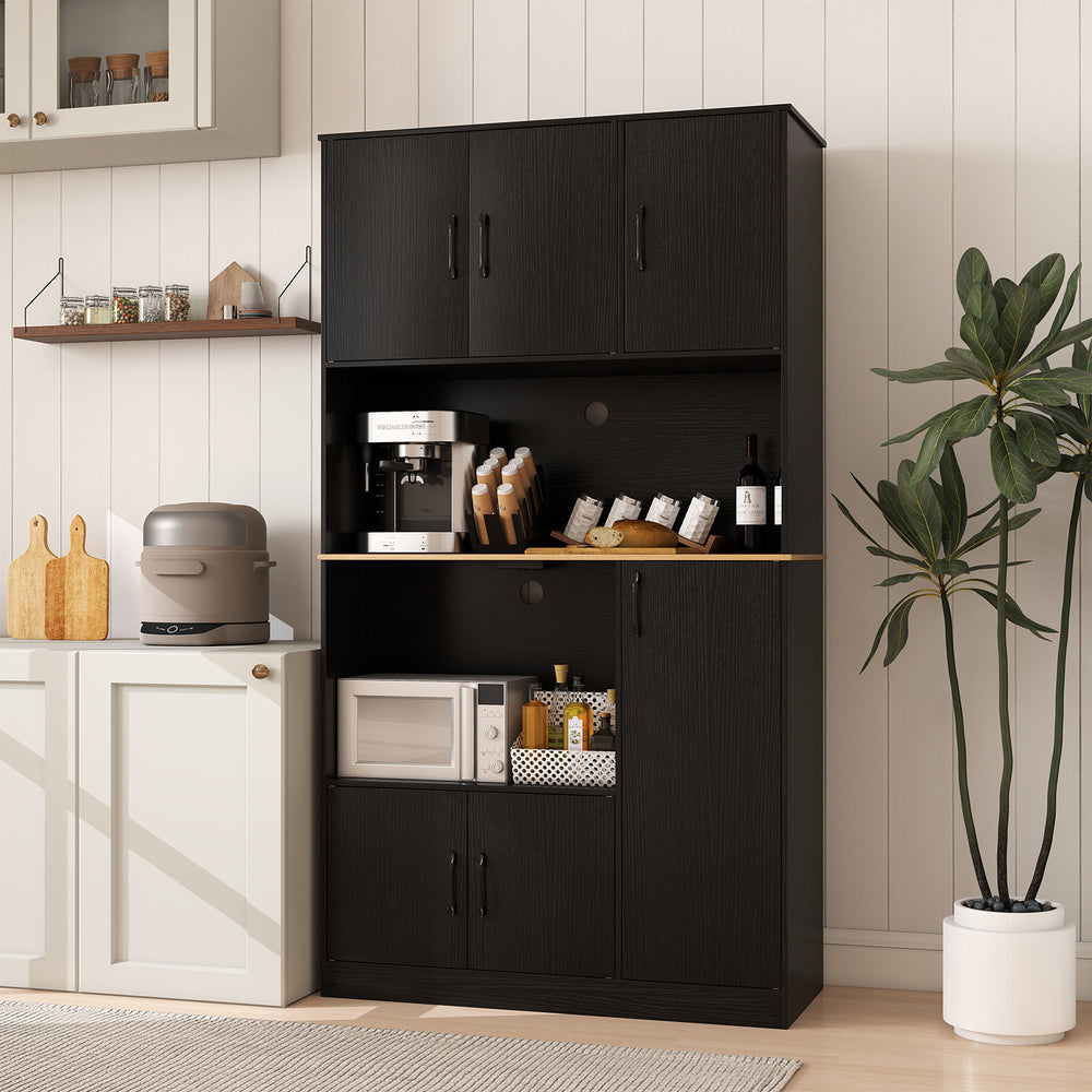 71" Tall Kitchen Pantry Cabinet with Charging Station Wooden Buffet Cupboard Sideboard-Black - Gallery View 1 of 10