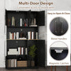 71" tall black kitchen pantry cabinet with multi-door design, metal handles, and built-in charging station for easy.