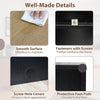 Close-up of the 71" tall black kitchen pantry cabinet's smooth surface and screw hole covers for easy maintenance.