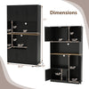 Dimensions of the 71" tall black kitchen pantry cabinet with charging station and multi-door design for convenient.