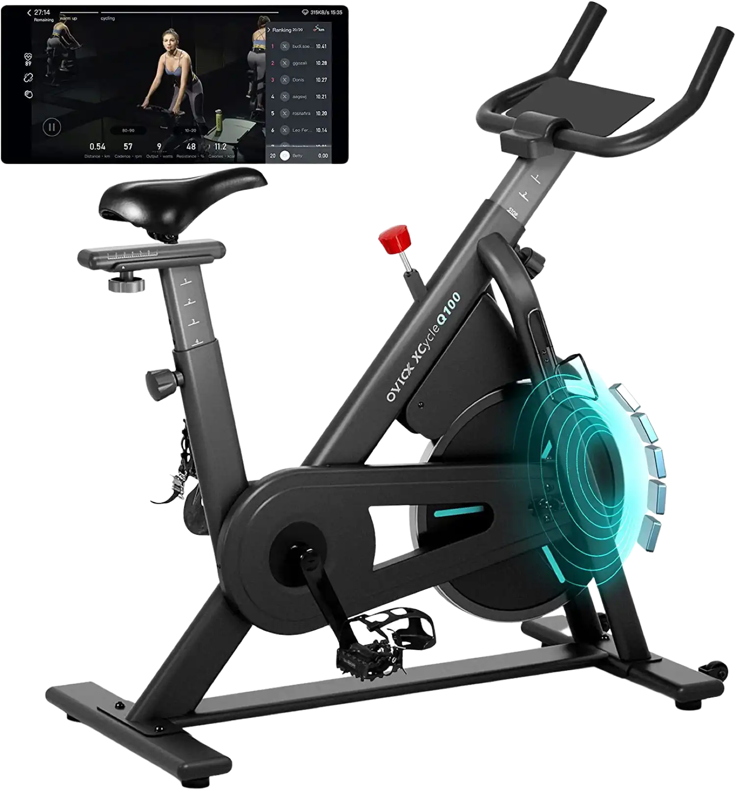 OVICX OS-EBIKE-Q100-B Magnetic Resistance Stationary Exercise Bike With Bluetooth Connectivity New