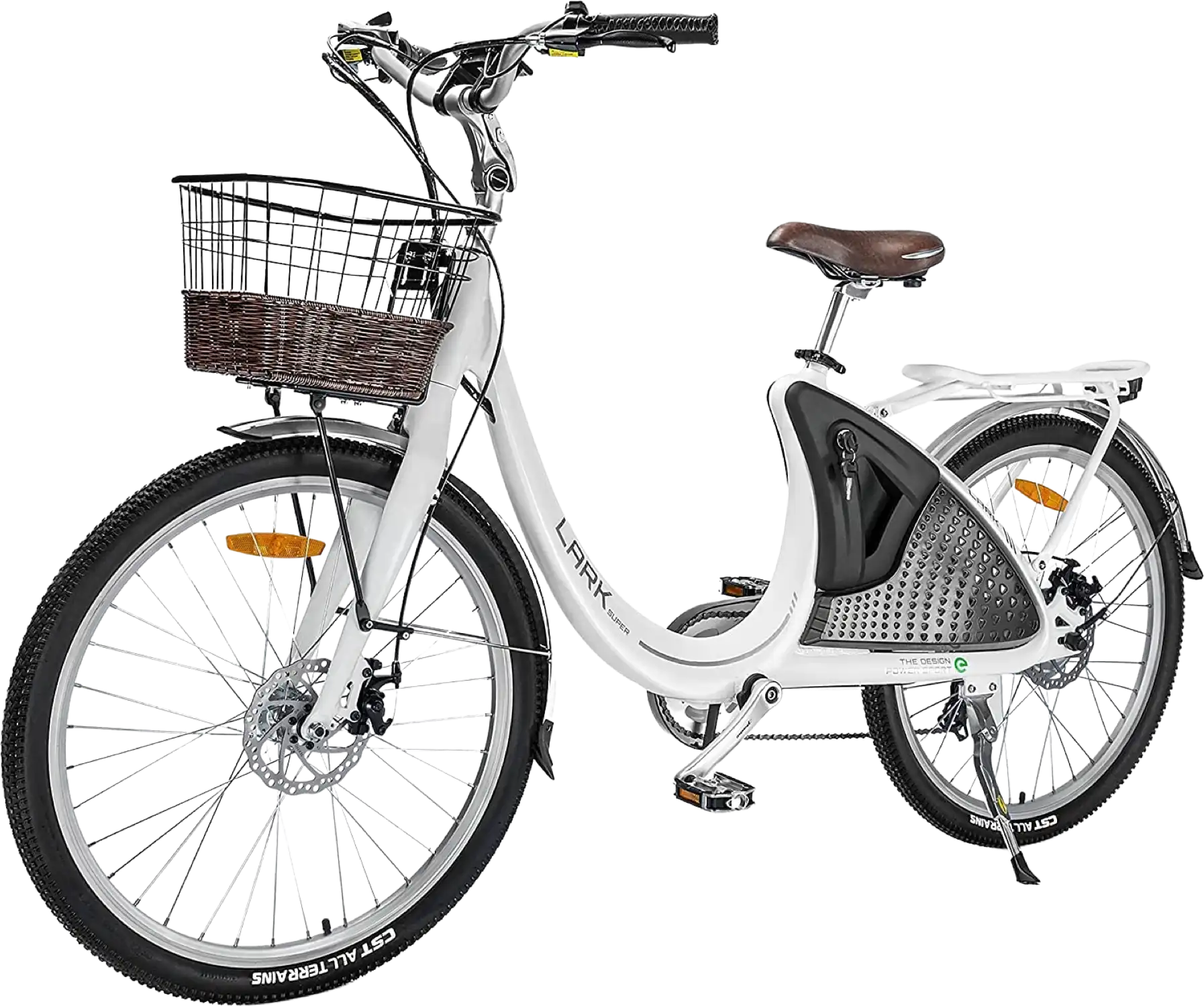 Ecotric Lark E-Bike 36V 10AH 500W 20 MPH City Bike For Women with Basket and Rear Rack White NS-LAK26LCD-W New