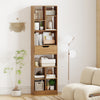 Freestanding 71-inch bookcase in natural finish features a large drawer and 10 open cubes for versatile storage in any.