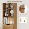71-inch tall freestanding bookcase in natural finish with 10 open cubes and a large drawer, featuring anti-tipping.