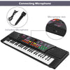 54-key kids electronic music piano with microphone jack, featuring recording functions and LED display for learning.
