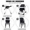 4-in-1 high chair in black with adjustable height, recline, and removable tray for versatile baby feeding and play.