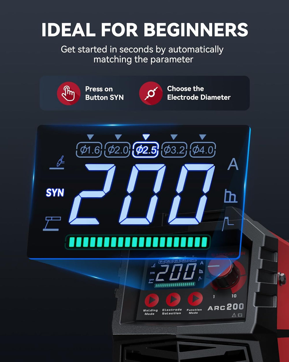 ARCCAPTAIN ARC200L Stick/Lift TIG Welder with Lift TIG Torch Large LED Display 110V/220V Welding Machine