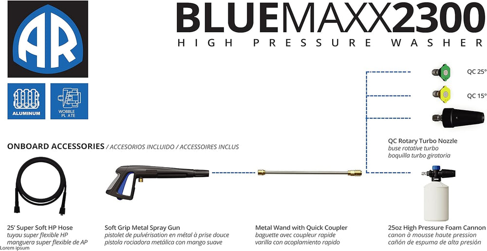 AR Blue Clean Maxx 2300 Electric Pressure Washer 2300 PSI 1.5 GPM New