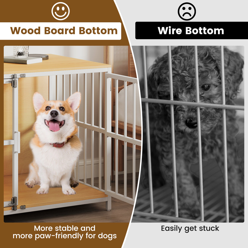 40-inch dog crate furniture with wood bottom for stability and paw-friendliness, featuring dual lockable doors.