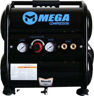 Mega Compressor MP-2004TO Electric Air Compressor 4 Gal. 2 HP 135 PSI Silent Oil-Free New