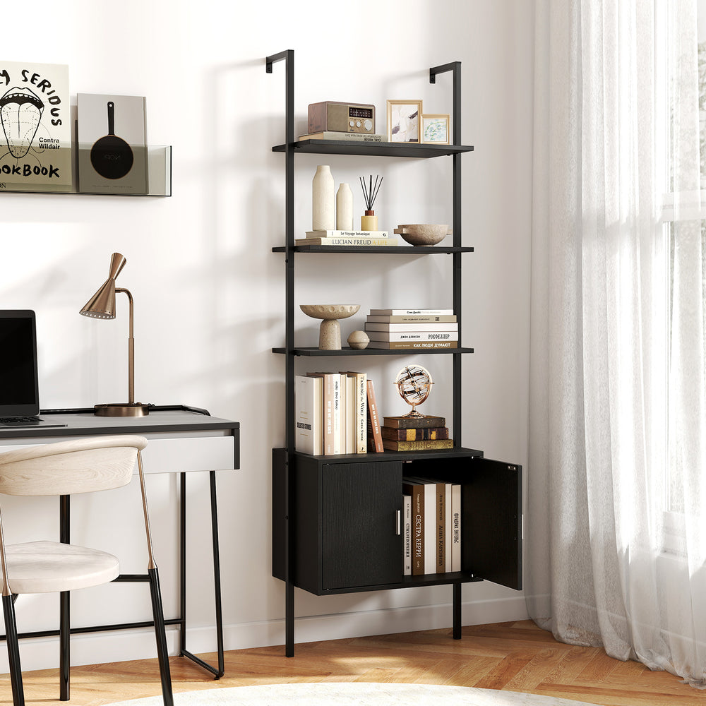 72.5 Inch Tall Bookshelf with Cabinet Anti-Tipping Kits and Metal Frame-Black - Gallery View 1 of 9