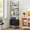 Tall black bookshelf with cabinet, featuring open shelves and anti-tipping kits for stability, ideal for living room or.