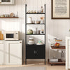 Five-tier black bookshelf with cabinet, metal frame, and anti-tipping kits, ideal for living room or office storage.
