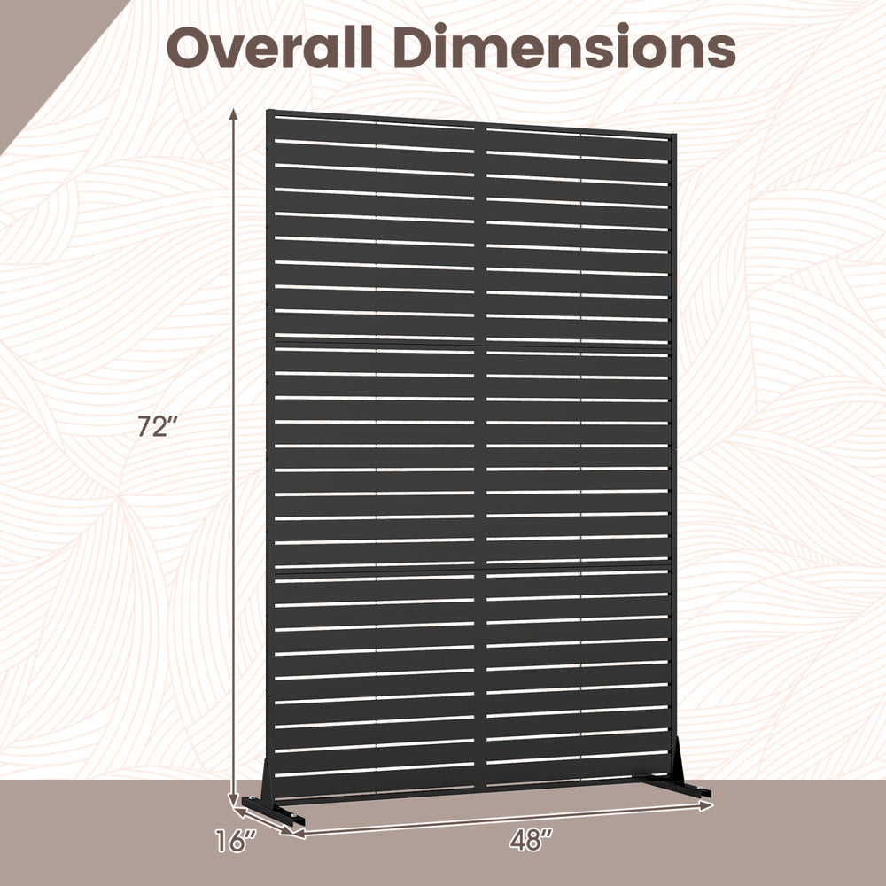 Freestanding black outdoor decorative divider screen, 72"H x 48"W, with reinforced base and expansion bolts for.