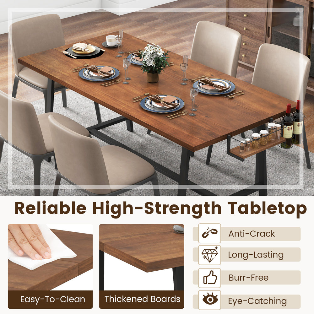 Rectangular 72-inch walnut dining table with wine rack, featuring anti-crack thickened boards for easy cleaning.