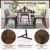 Rectangular 72-inch dining table in walnut with metal legs, featuring a 2-bottle wine rack, ideal for 5-7 people.
