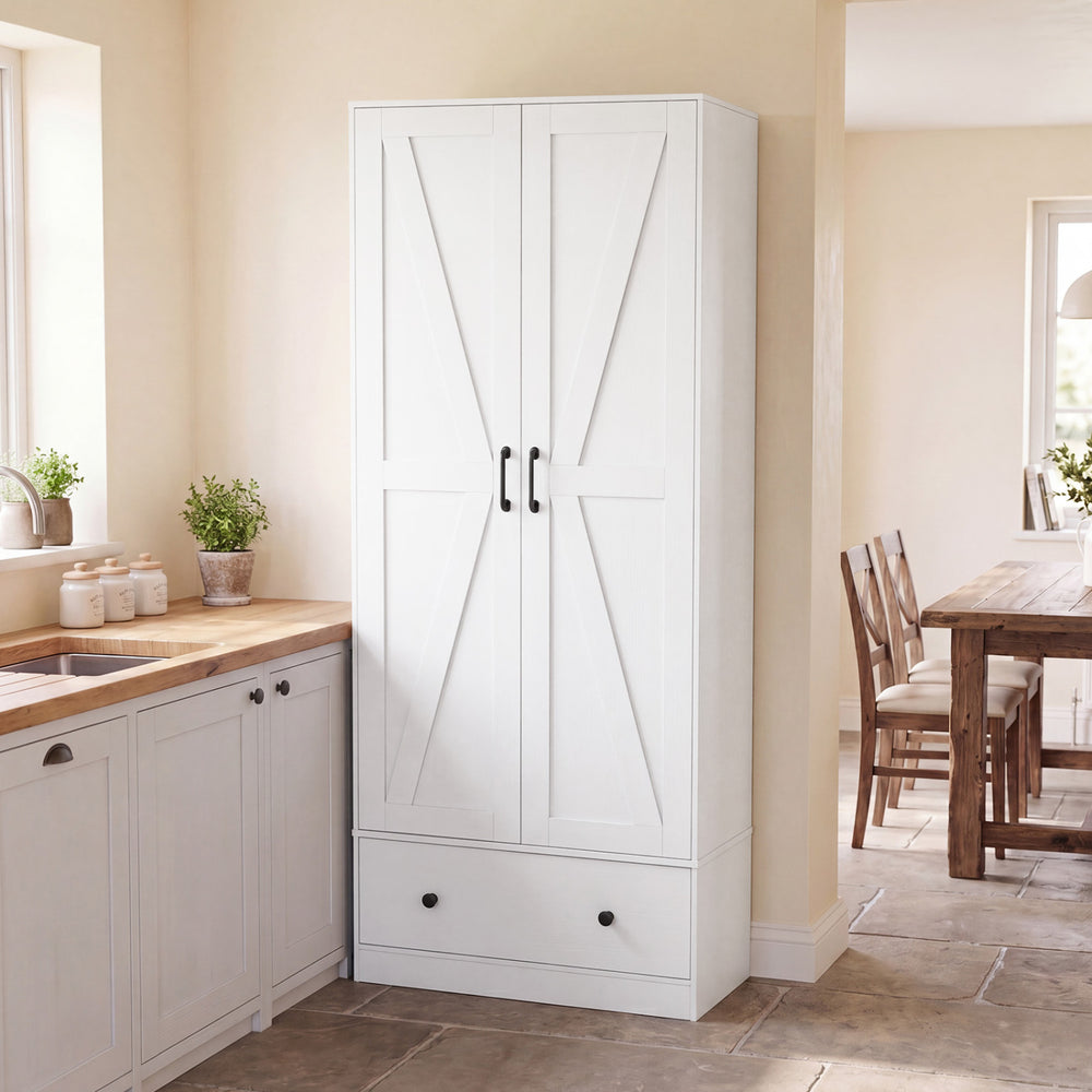 72 Inch Tall Kitchen Pantry Cabinet Farmhouse Wooden Cupboard with 2 Doors-White - Gallery View 1 of 10