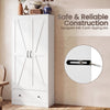 72-inch tall white farmhouse kitchen pantry cabinet with 2 doors, featuring 4-tier shelves and anti-tipping devices for.