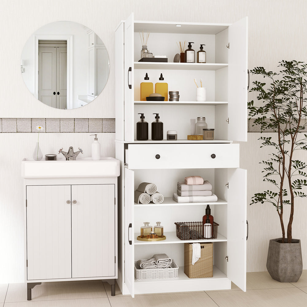 72 Inch Tall Modern Farmhouse Cupboard Cabinet with 4 Barn Doors-White - Gallery View 1 of 10