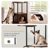 Multi-level cat condo in rustic brown features large platforms, a private condo, and removable washable mats for easy cleaning.