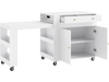 72" white kitchen island features an extendable dining table, ample storage, and a power outlet for convenience.