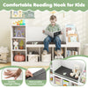 Kids bookcase with reading nook featuring elastic sponge filling, removable cushion cover, and 7 storage cubbies for.