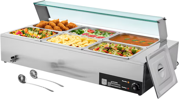 Vevor Commercial Steam Food Warmer with Glass Cover 6 Pans 1500W New