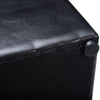 Black faux leather foldable cube ottoman pouffe with cushioned top, perfect for storage and seating.