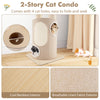 2-story cat condo with 4 holes, cool bamboo interior, and soft linen exterior for cozy naps and playtime.