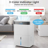 74 Pints dehumidifier in white with a clear digital display and 3-color humidity indicator for home use.