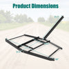 Driveway drag tow behind landscape leveling rake dimensions, featuring a reinforced black metal frame for durability.