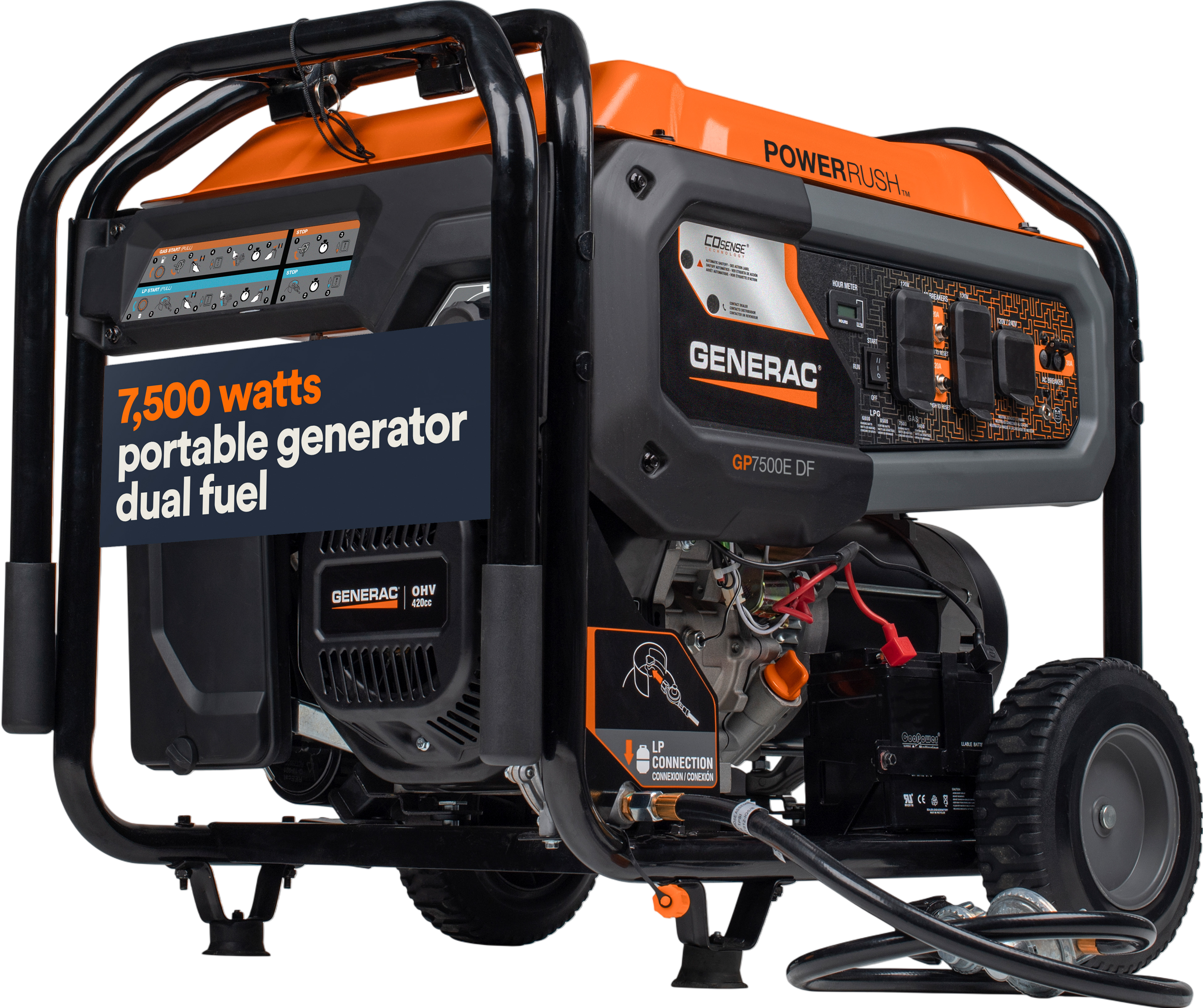 Generac GP7500EDF 7500W/9400W Generator Dual Fuel Gas Propane Electric Start CO Sense 8011 RFB