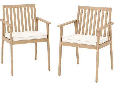 Costway 2-Pc Patio Dining Chairs Outdoor Acacia Wood w/ Removable Cushions 73385364 New