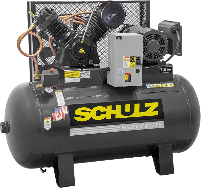 Schulz V-Series Air Compressor 7.5 HP 80 gal. 2-Stage 208-230V 3-Phase Horizontal New