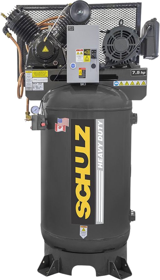 Schulz V-Series Air Compressor 7.5 HP 80 gal. 2-Stage 208-230V 3-Phase Vertical New