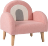 Kids armchair in pink teddy fleece with ergonomic backrest and armrests, perfect for home or kindergarten use.