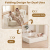 Beige 75.5-inch folding loveseat sofa bed with two pillows, showcasing dual-use design for comfort and relaxation.
