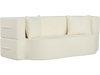 Beige folding sofa bed with a smooth, rounded design and soft teddy fleece cover, includes two plush pillows for added.