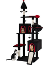 Gothic cat tree showcasing a rotatable basket and padded perch, perfect for lounging and window watching for large cats.