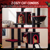 Gothic cat tree featuring two cozy condos, black-and-red design, and a top perch for large cats over 20 lbs.