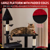 Large black-and-red cat tree with padded perch, ideal for lounging and watching, supports cats over 20 lbs.